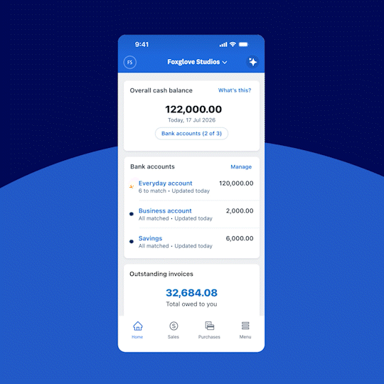 Xero mobile JAX AI: opening the assistant from the sparkle icon and asking for a summary of recent business activity